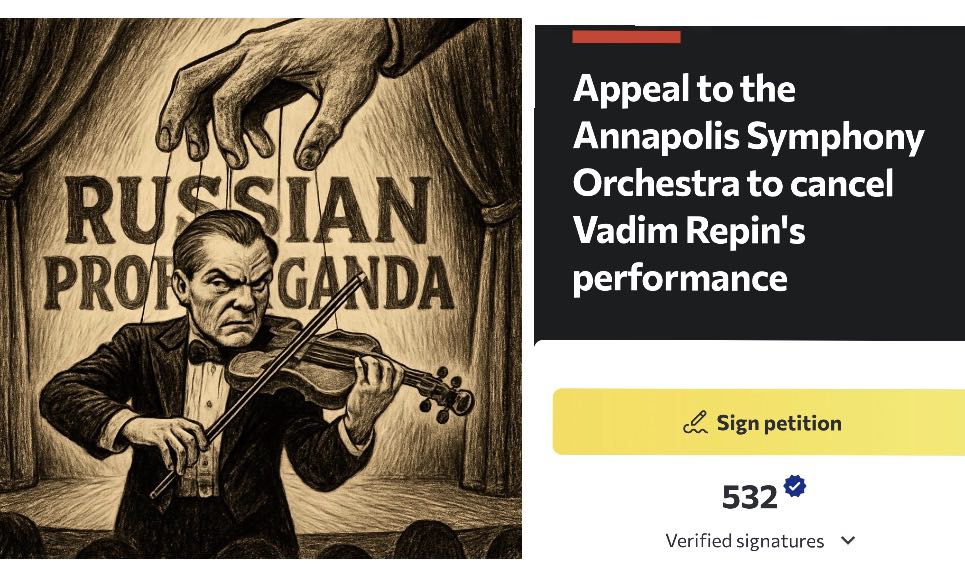 Maryland’s Ukrainian Community Calls for Support of Campaign to Cancel Vadim Repin’s Performance at Maryland Hall 